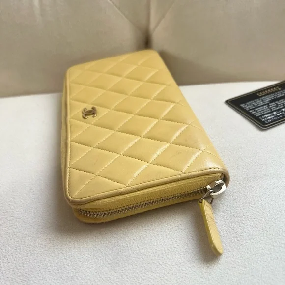 Chanel Yellow Quilted Lambskin Zippy Wallet